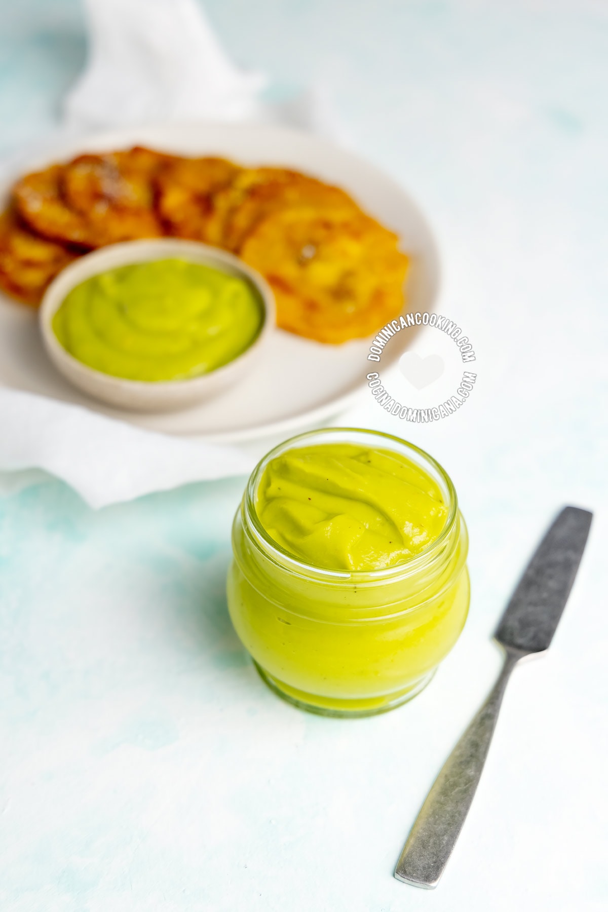 Vegan avocado mayo and tostones