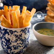 Yuca fries next to dip